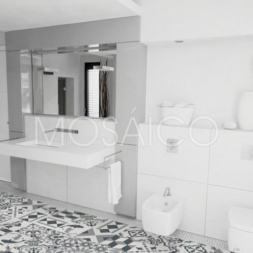 Schwarz-Weiß Fliesen Patchwork im Badezimmer | Mosaico Zementfliesen Patchwork Elegance