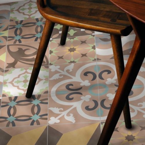 Pastell Fliesen Patchwork im Esszimmer | Mosaico Zementfliesen Patchwork Trend Pastell